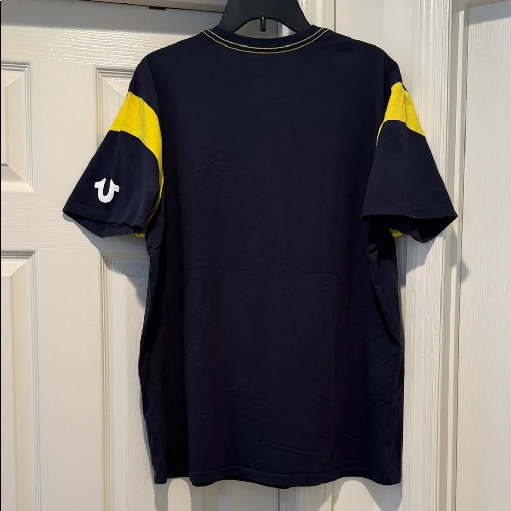 Y2K Men XXL True Religion Nostalgic Navy Retro Bold Football Beach Summer Tee